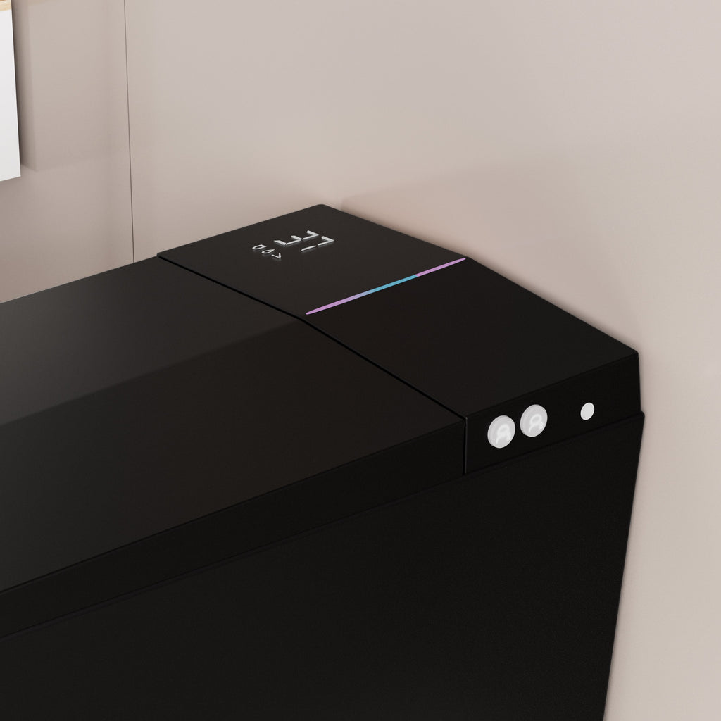 Black Square Smart Toilet with Built-in Tank and Remote Control - Matte Black