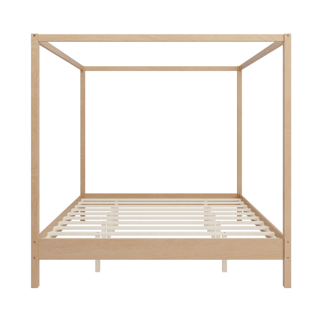 Canopy Bed Frame 4 Poster Platform Bed with Slats Support - Light Brown