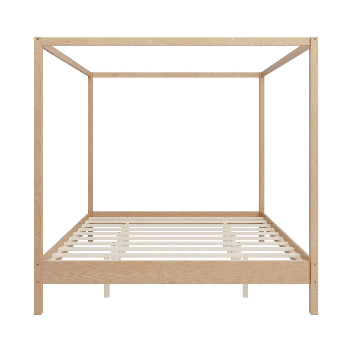 Canopy Bed Frame 4 Poster Platform Bed with Slats Support - Light Brown