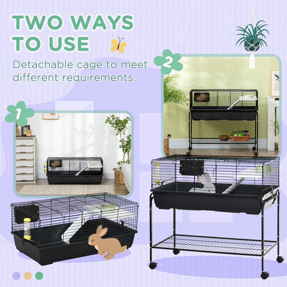Small Animal Cage with Removable Stand and Wheels - Black