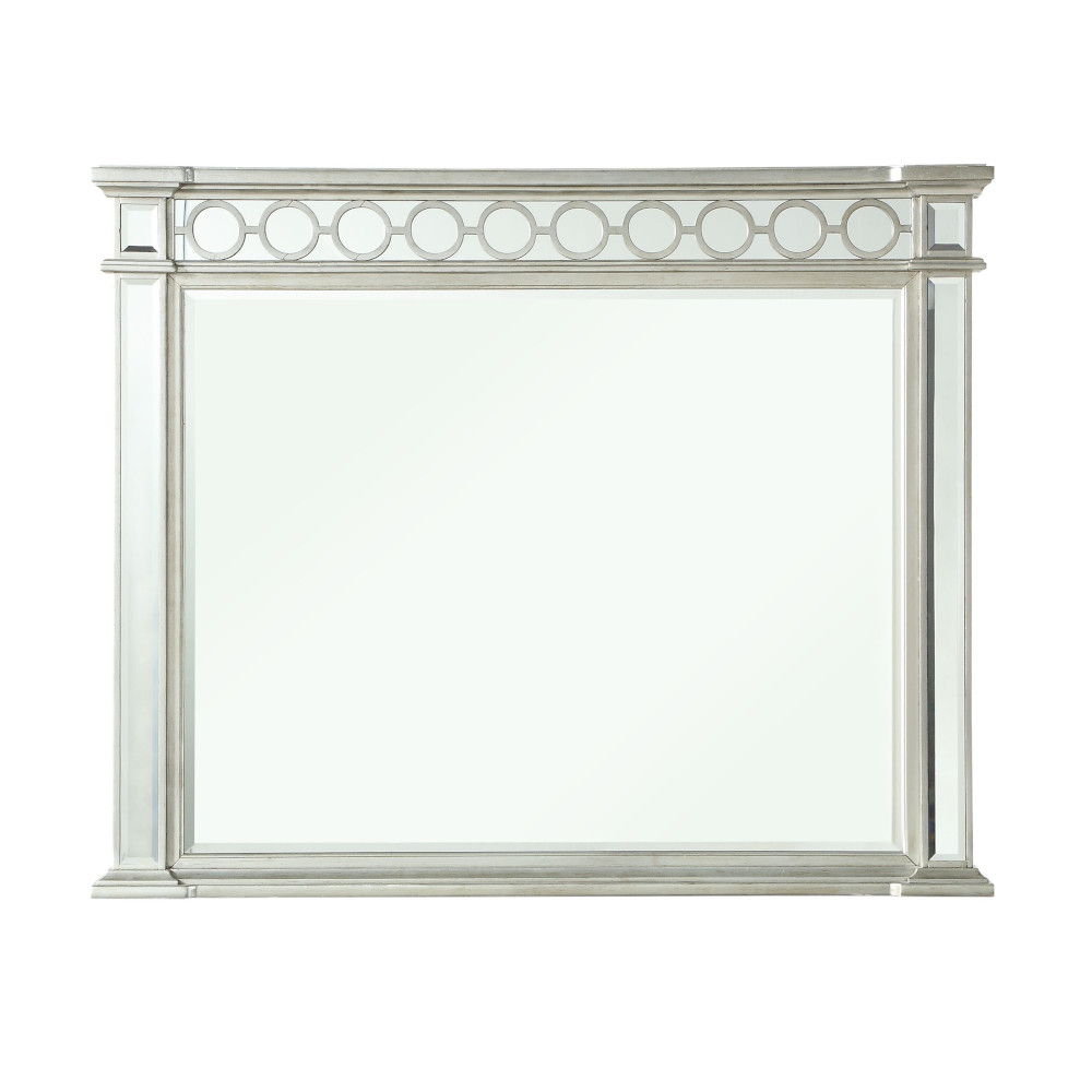 Mirrored Designed Mirror with Beveled Edge - Silver