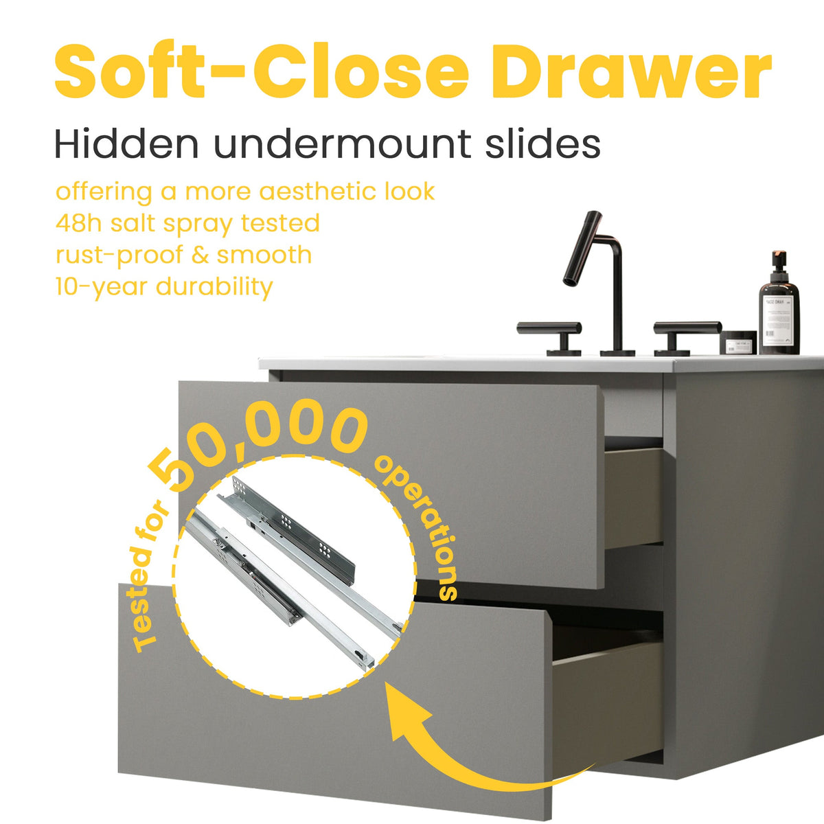 Space Grey 24-Inch Wall Mount Bathroom Vanity with Extra Storage