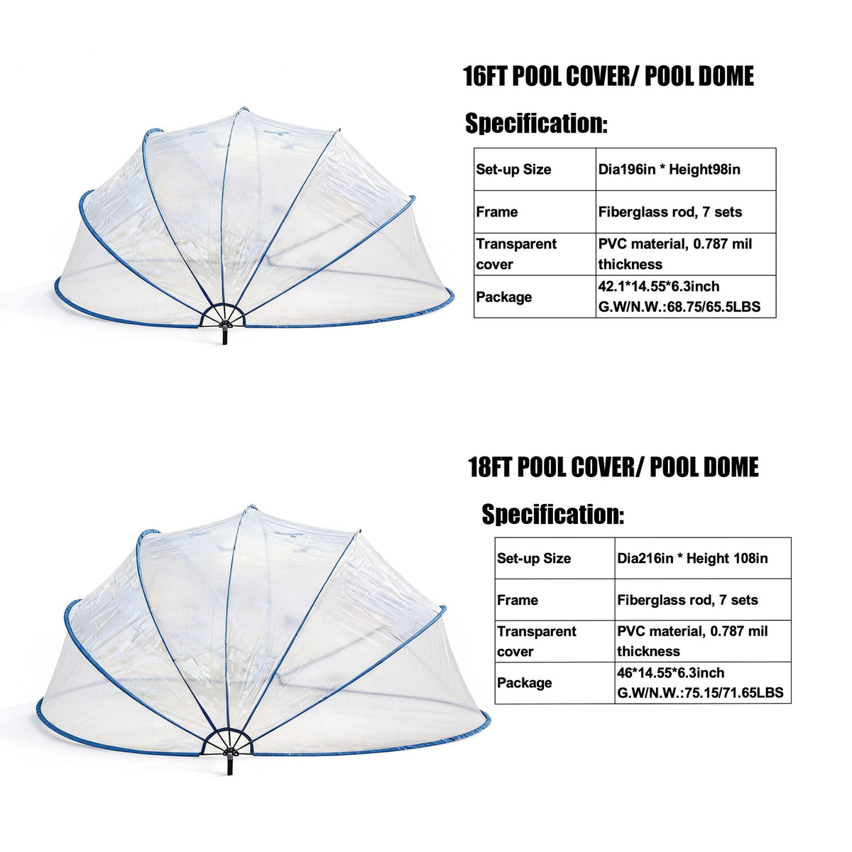 18ft Ground-Mounted Retractable Pool Cover with Fiberglass Rods - Blue