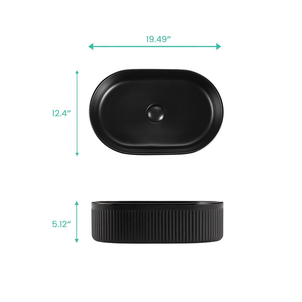 Integrated Oval Bathroom Sink with Glossy Black Ceramic Finish