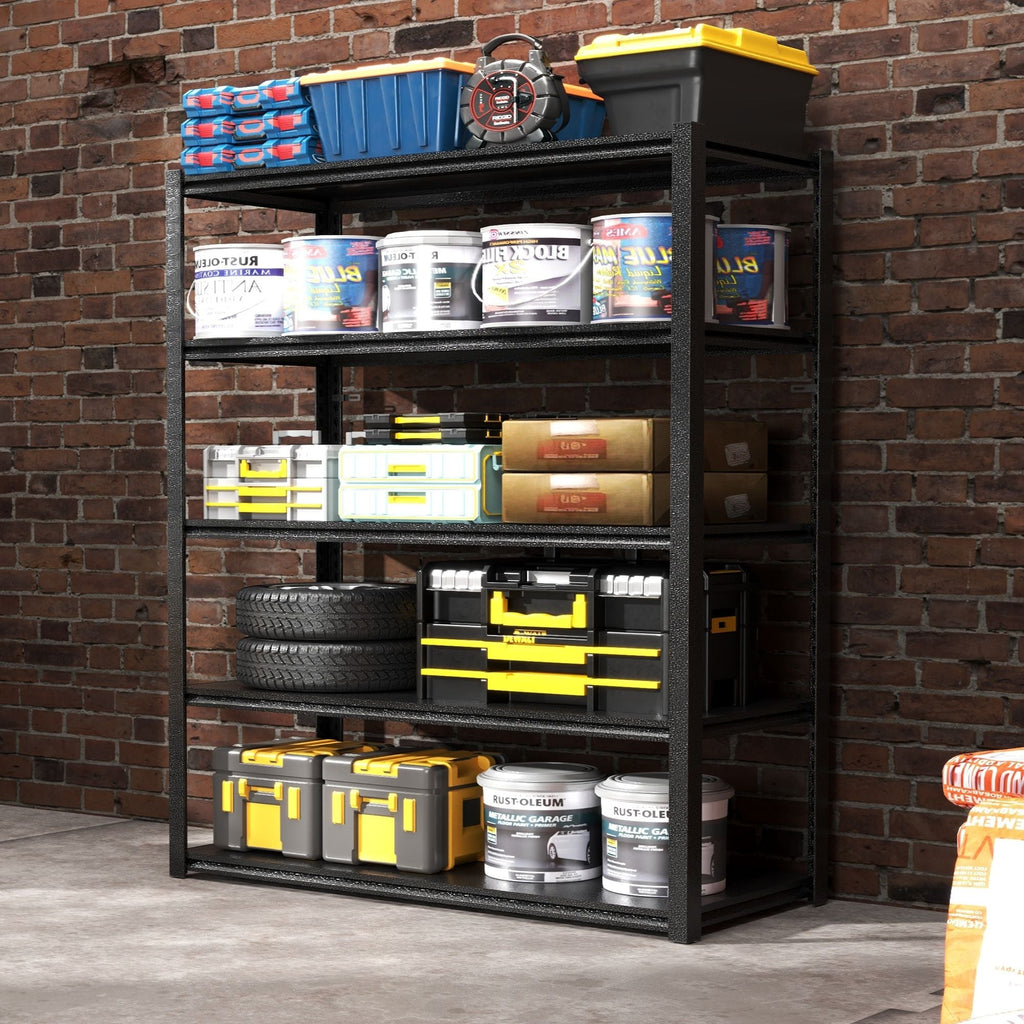 Heavy Duty Metal Garage Shelving Unit with Adjustable Shelves - Black