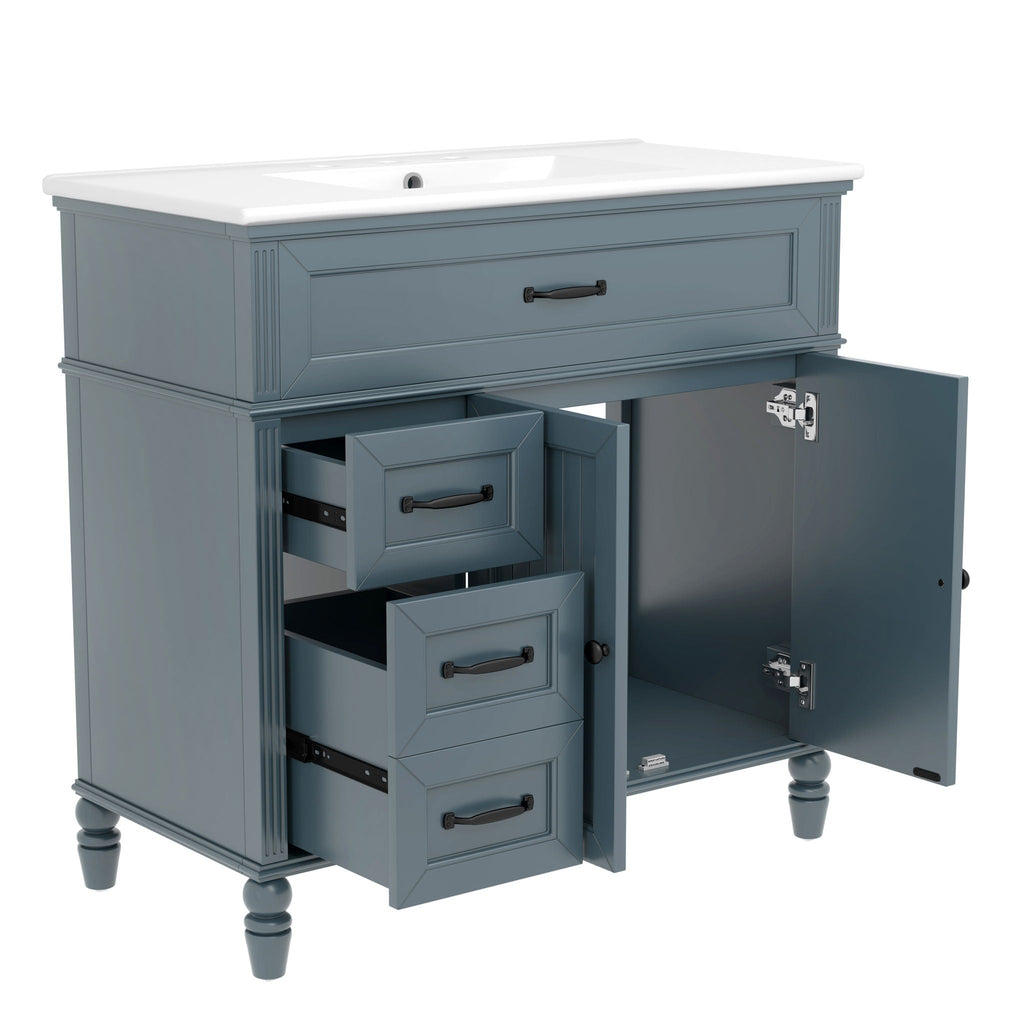 Bathroom Vanity With Sink and Drawers - Freestanding Solid Wood Cabinet