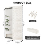 Full Length Wall Mounted Mirror with Shelf and Hook - Dark Brown, White, or Light Brown