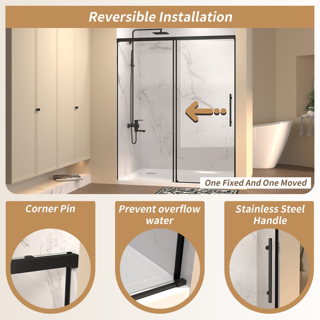 48" W × 72" H Single Sliding Shower Door with Tempered Glass - Clear