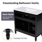 Bathroom Vanity With Sink and Drawers - Freestanding Solid Wood Cabinet
