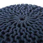 Knitted Cotton Round Pouf Ottoman with Polystyrene Fill - Blue, Dark Red, Yellow