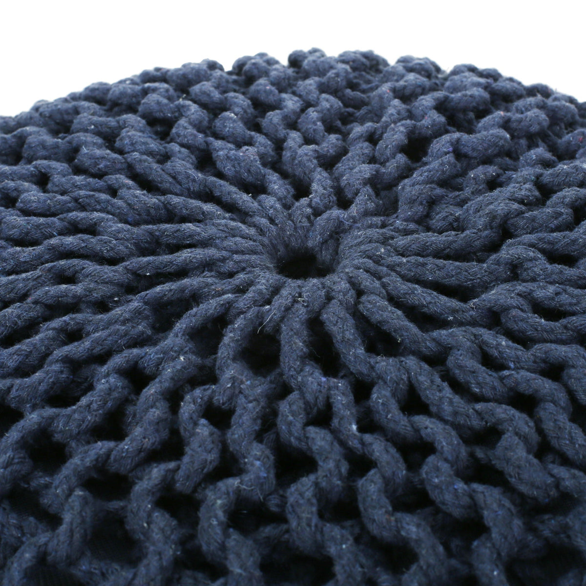 Knitted Cotton Round Pouf Ottoman with Polystyrene Fill - Blue, Dark Red, Yellow