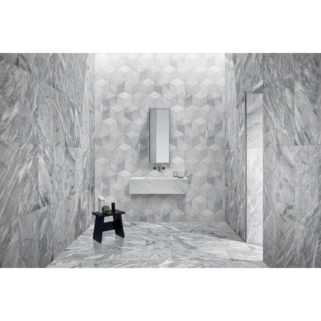 Hexagon Natural Stone Marble Decorative Tile Set with 3D Fluted Texture - Gray or White