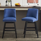 Upholstered Swivel Bar Stool Set with High Back and 360° Rotation - Blue or Dark Gray