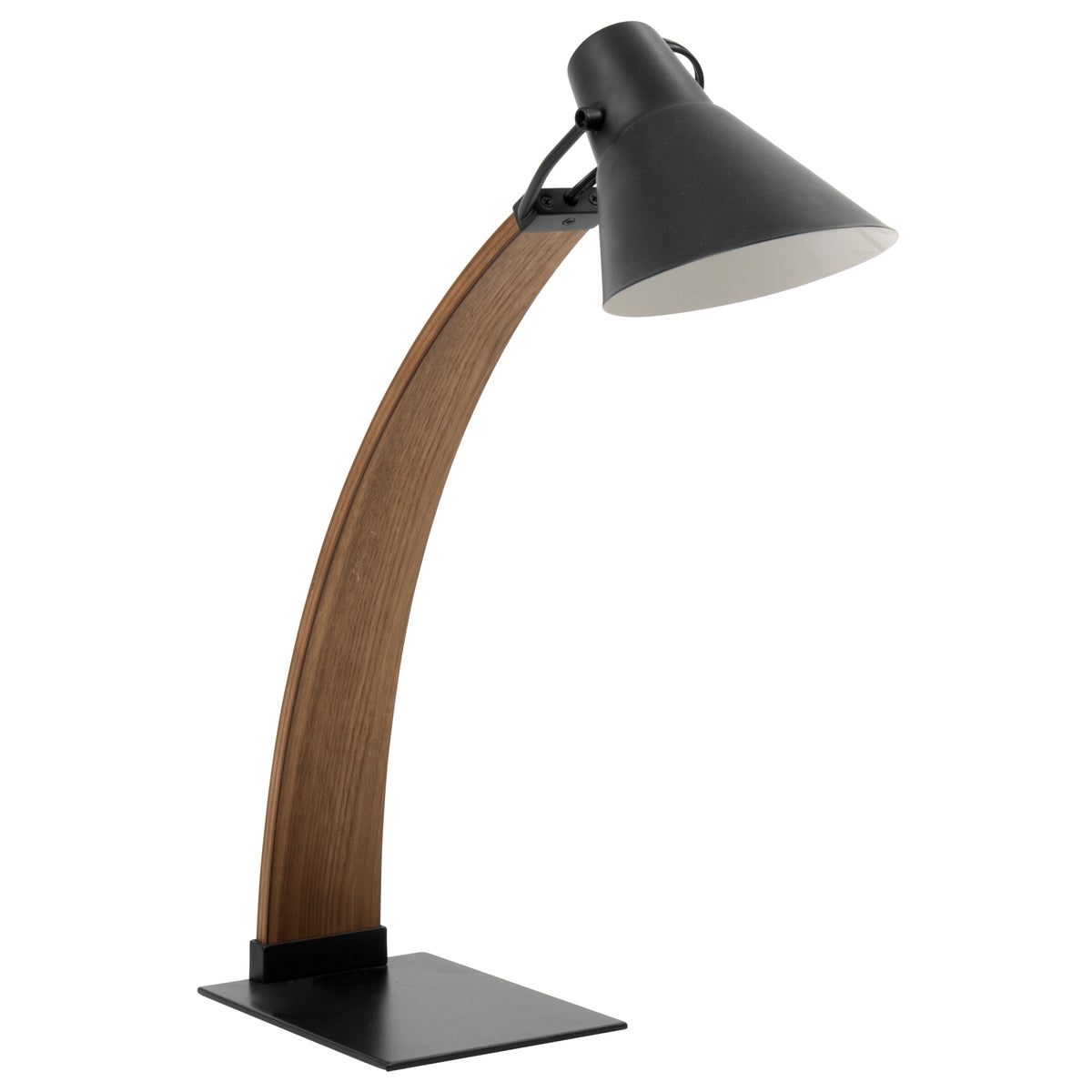 Noah Mid-Century Modern Table Lamp with Adjustable Black Shade - Walnut and Black
