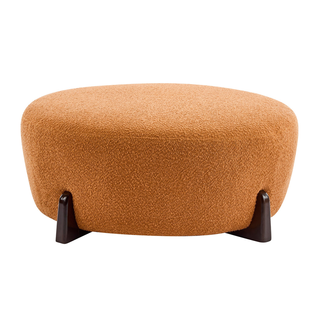 Boucle Round Ottoman with Splayed Rubber Wood Legs - Pumpkin