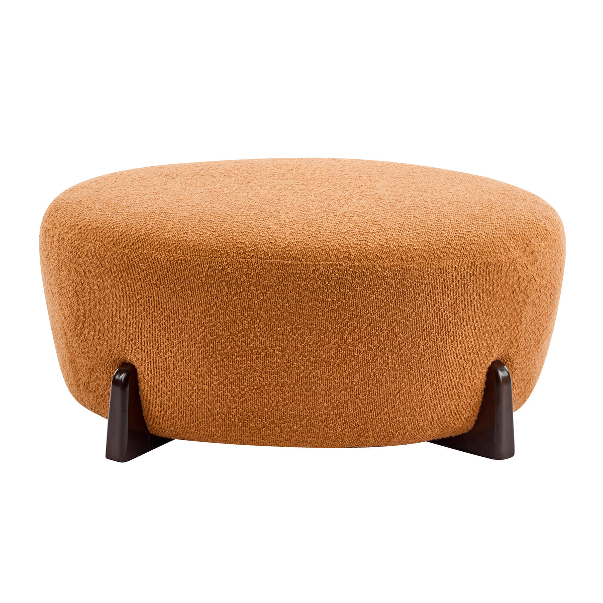 Boucle Round Ottoman with Splayed Rubber Wood Legs - Pumpkin