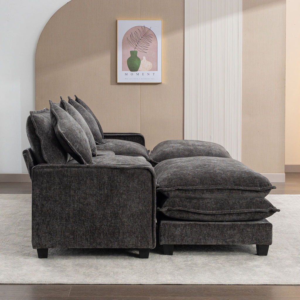 Modern Sectional Sofa with Removable Ottomans, USB Ports - Dark Gray or Light Blue