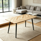 Modern Minimalist MDF Dining Table with Sleek Metal Frame - Wood Color