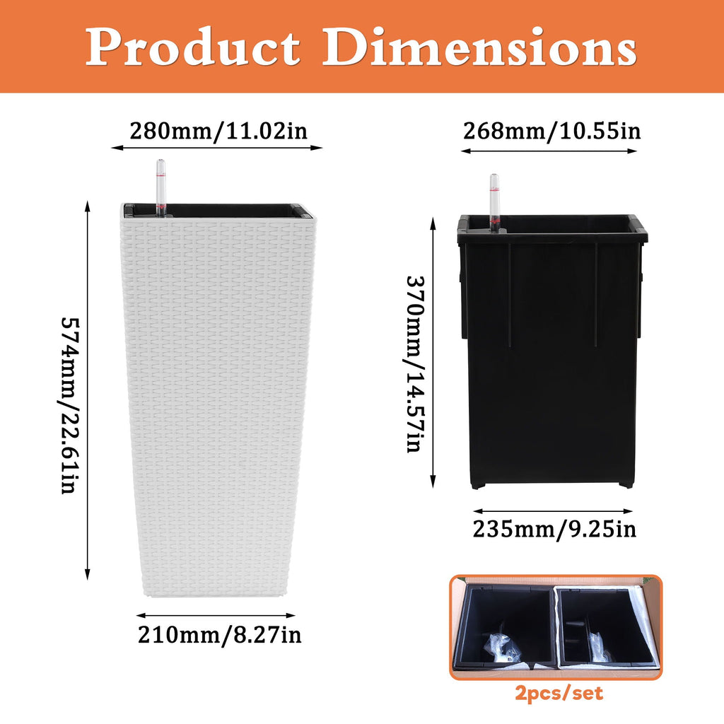 Indoor Outdoor Planter with Automatic Watering System - Dark Brown, Black, or White