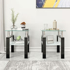 Modern Tempered Glass End Table with Metal Frame - Black or White