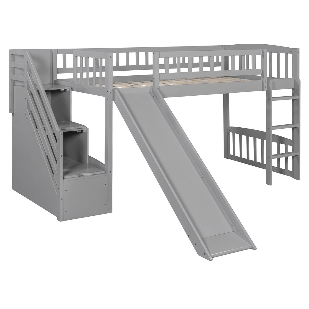 Loft Stairway Bed with Drawers and Convertible Ladder - Twin