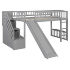 Loft Stairway Bed with Drawers and Convertible Ladder - Twin