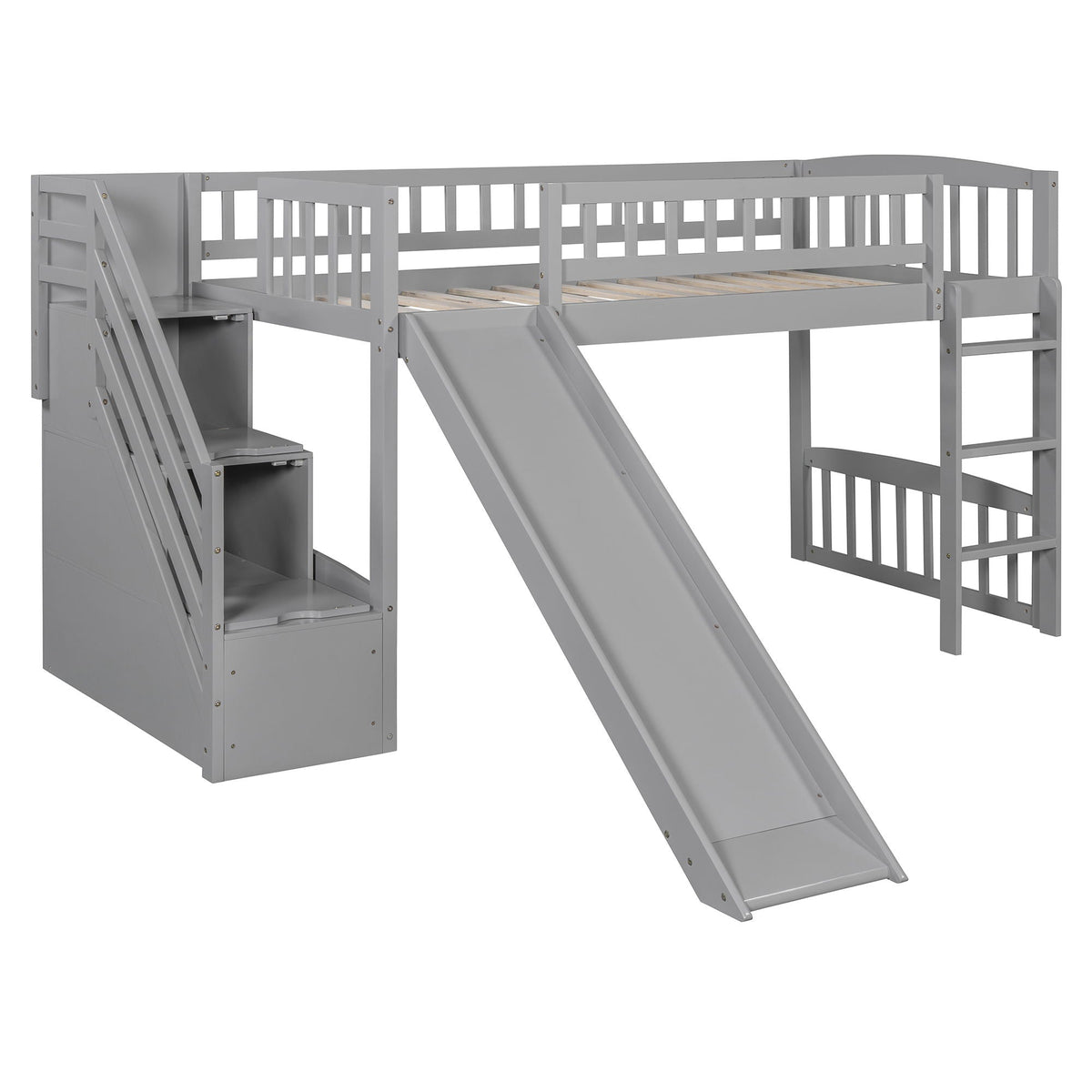 Loft Stairway Bed with Drawers and Convertible Ladder - Twin