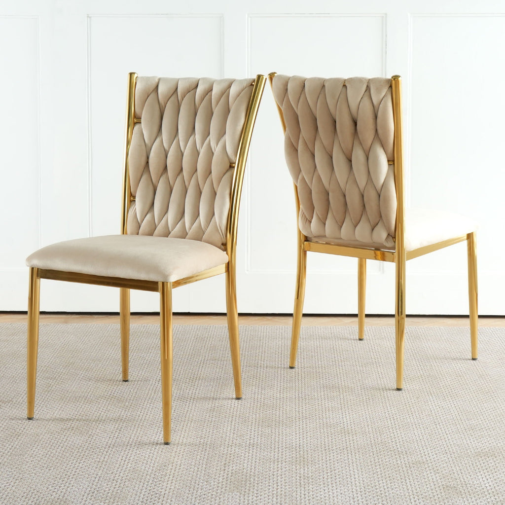 Modern Dining Chair Set with Plated Metal Legs - Multiple Colors