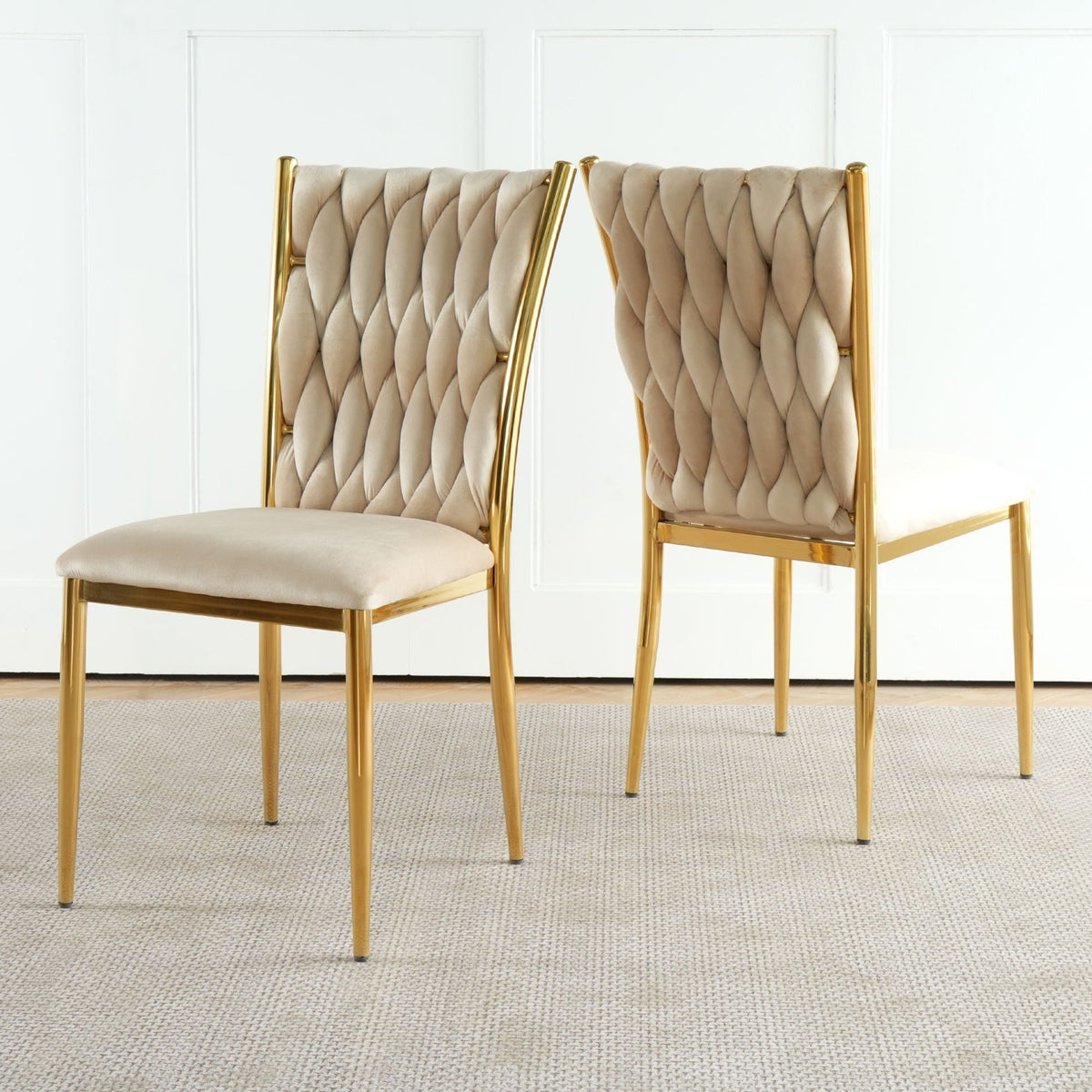 Modern Dining Chair Set with Plated Metal Legs - Multiple Colors