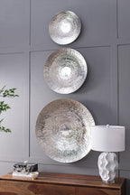 Textured Oversized Disc Wall Decor with Concealed Mounting - Silver