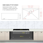 Modern Undermount Stainless Steel Kitchen Sink 16 Gauge, Deep Single Bowl - Gray