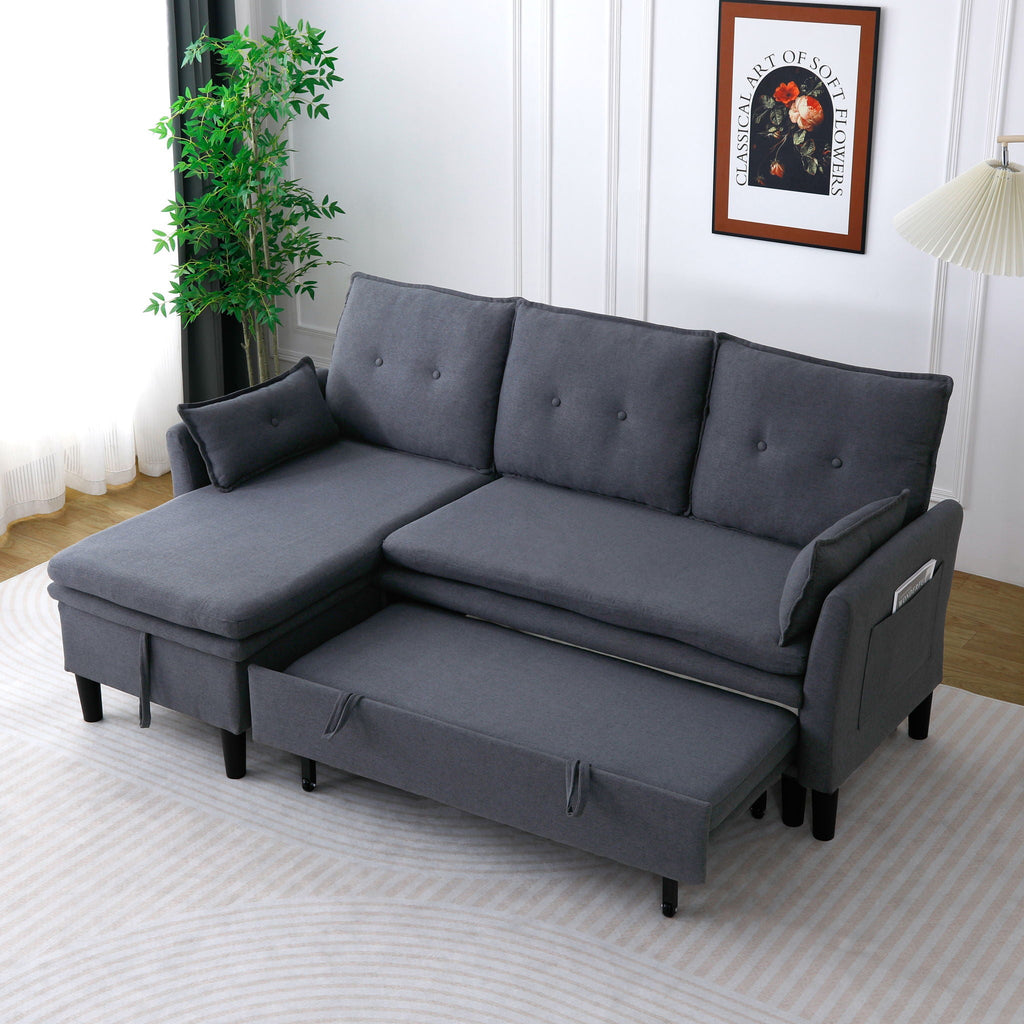 Reversible Chaise Sleeper Sectional Sofa with Storage - Cotton-Linen Upholstery