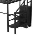 Twin Size Loft Bed with Stairs and Storage Shelves