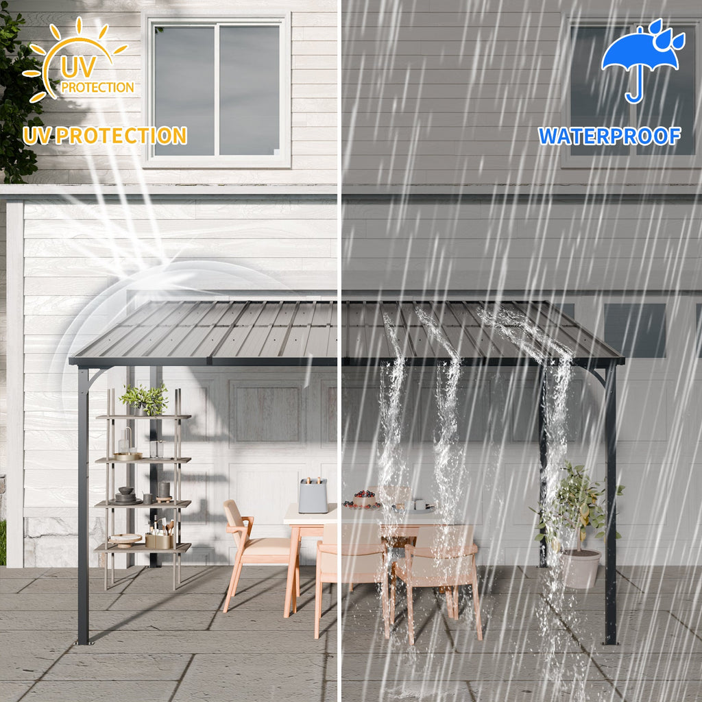 Galvanized Steel Lean-to Pergola with Wall Mount - 12' x 8'