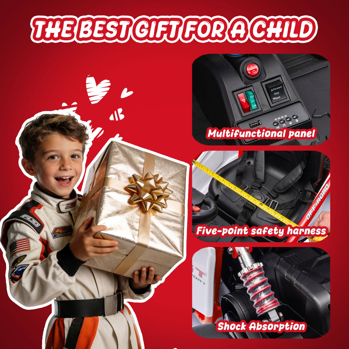 24V 400W Electric Kids Ride-On Toy with Drift and Bluetooth - Red