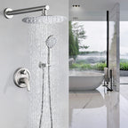 Wall Mounted Shower Set with High Pressure 10" Rain Head & 5-Function Handheld - Gold or Pearl Silver