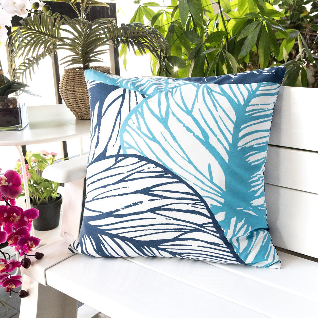 Leaf Vein Outdoor & Indoor Pillow with Weather Resistant Cover - Indigo