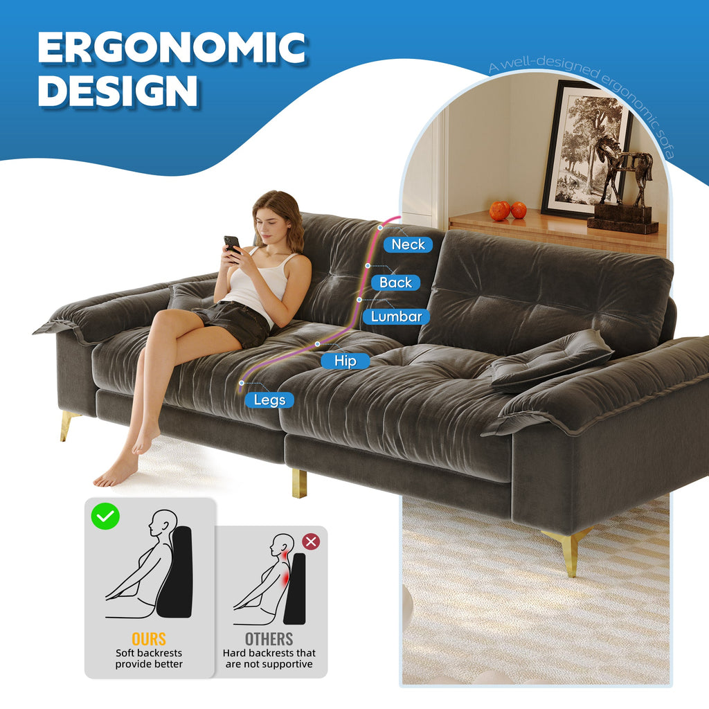 Modern 4-Seater Cloud Sofa with Wide Flip Armrests - Chenille