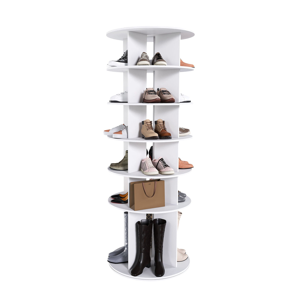6 Tier Spinning Shoe Rack with 360° Revolving Organizer - White