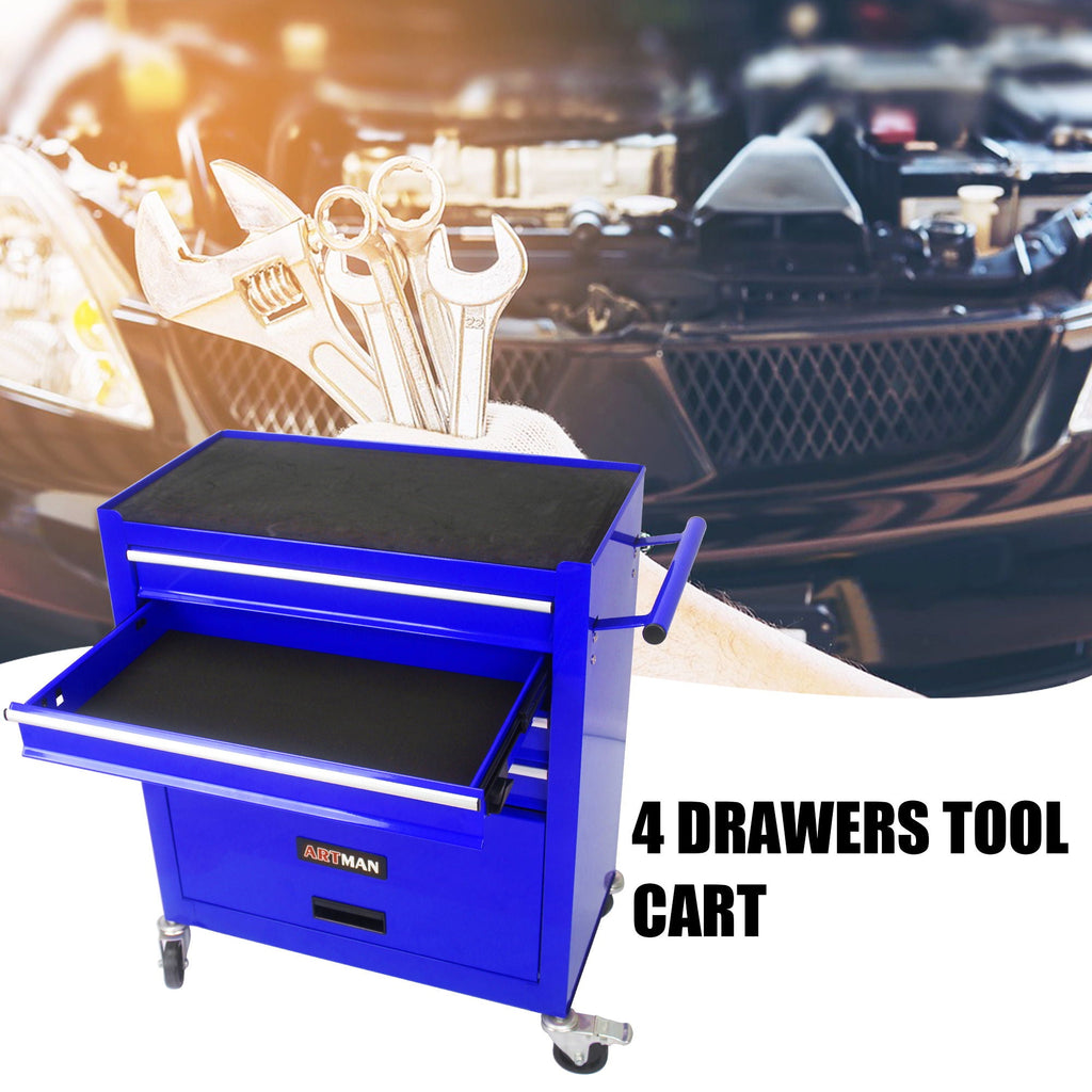 Multifunctional 4-Drawer Tool Cart with Wheels - Blue or Orange