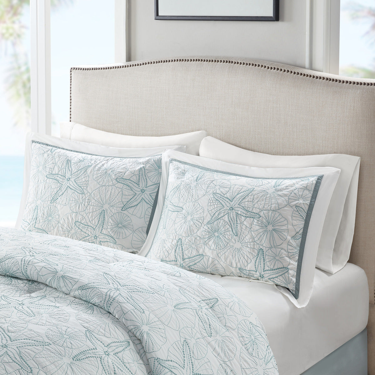 White King Comforter Set with Coastal Embroidery - 100% Cotton
