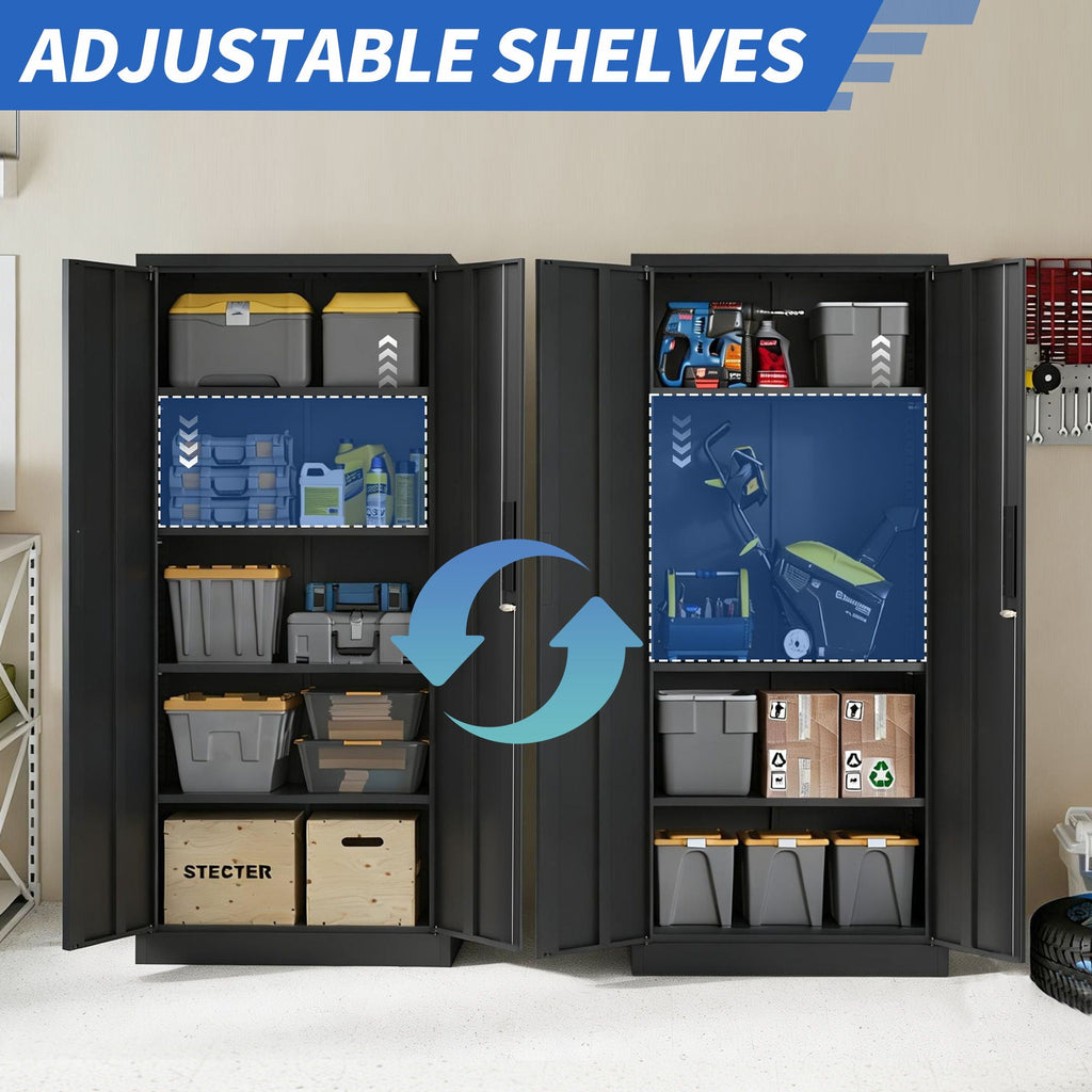 Steel Garage Storage Cabinet with Adjustable Shelves and Lock – Black or White