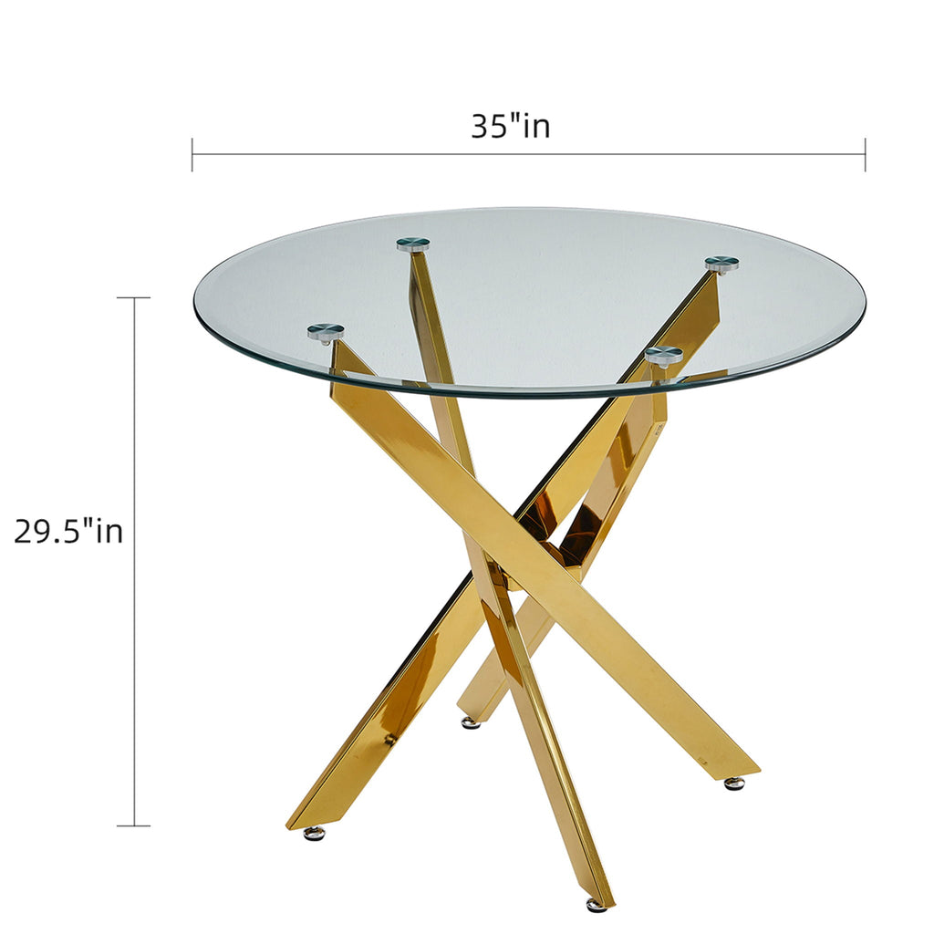 Modern Round Dining Table with Metal Frame - Pearl Silver, Gold, or White