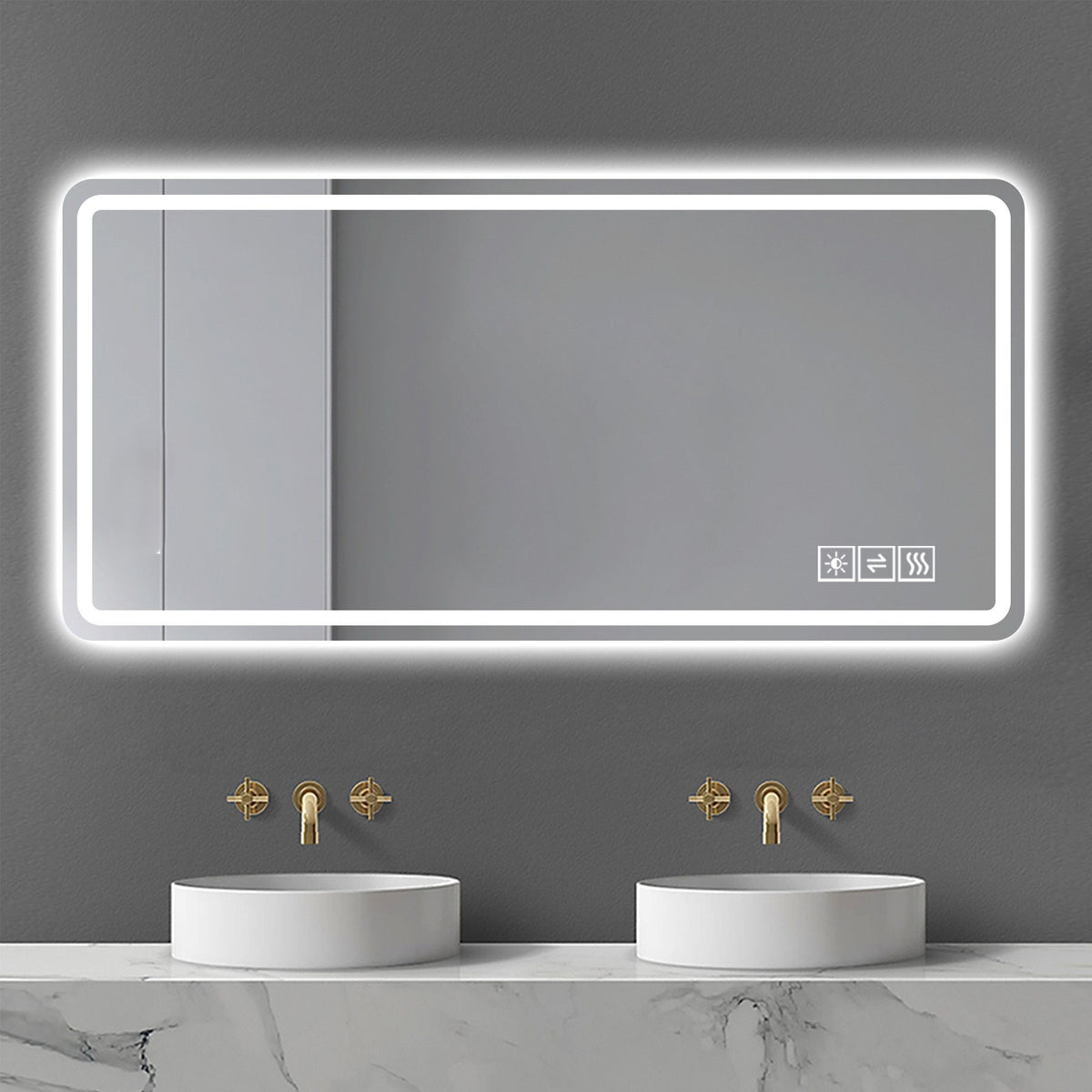 LED Bathroom Mirror with Anti-Fog and Tri-Color Lighting - Pearl Silver