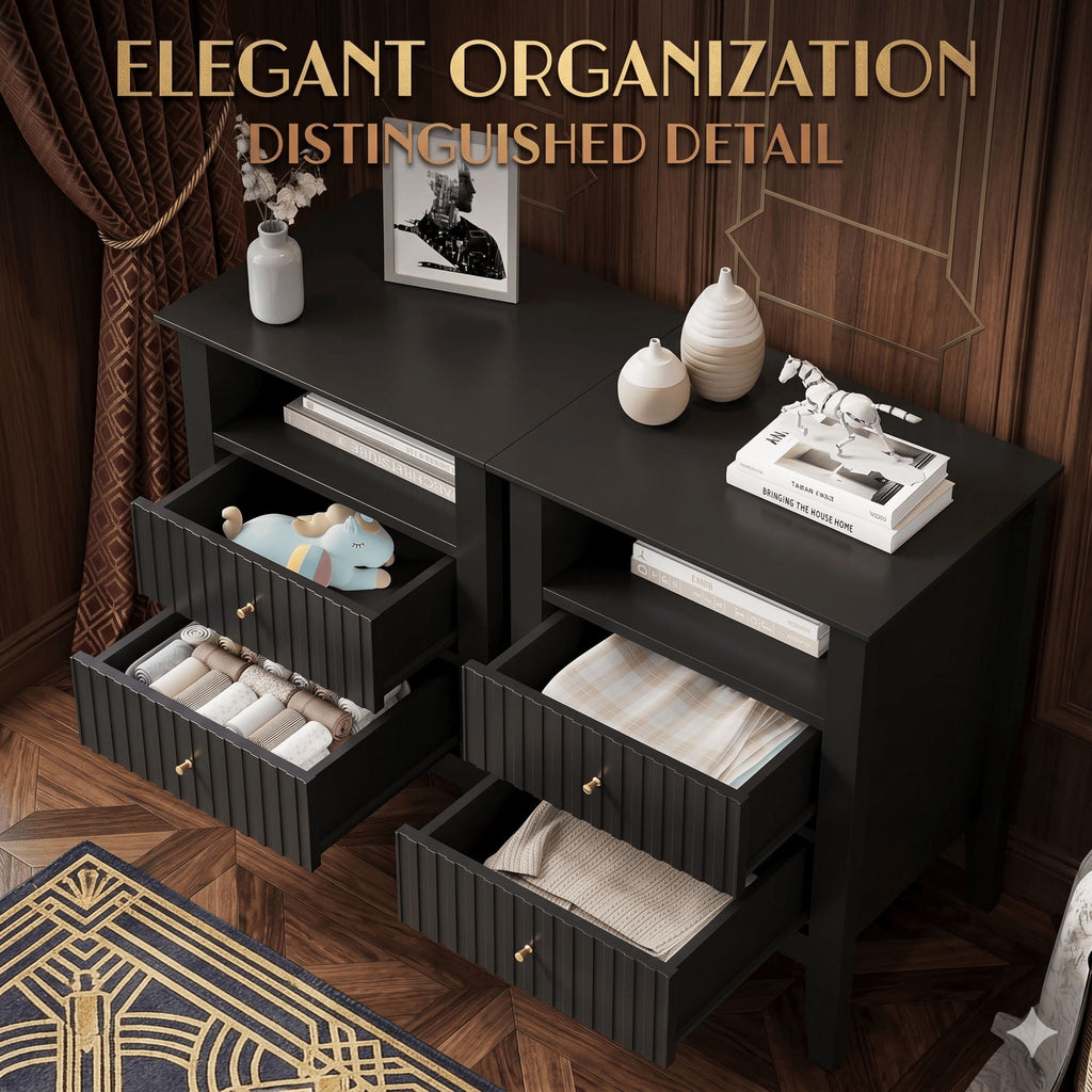 Fluted Nightstand with 2 Drawers and Soft-Close Slides - Multiple Colors