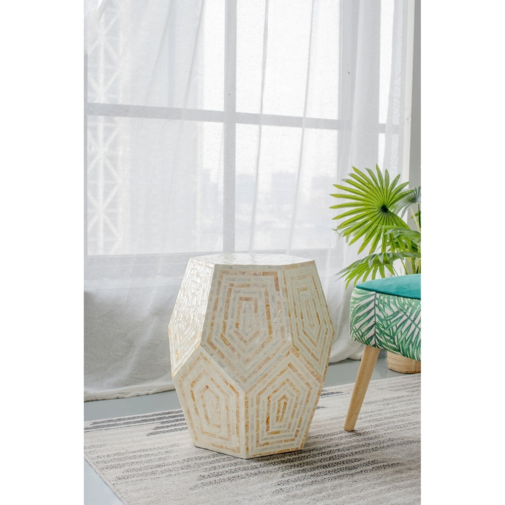 Hexagonal Capiz End Table with Contemporary Design - Cream Yellow