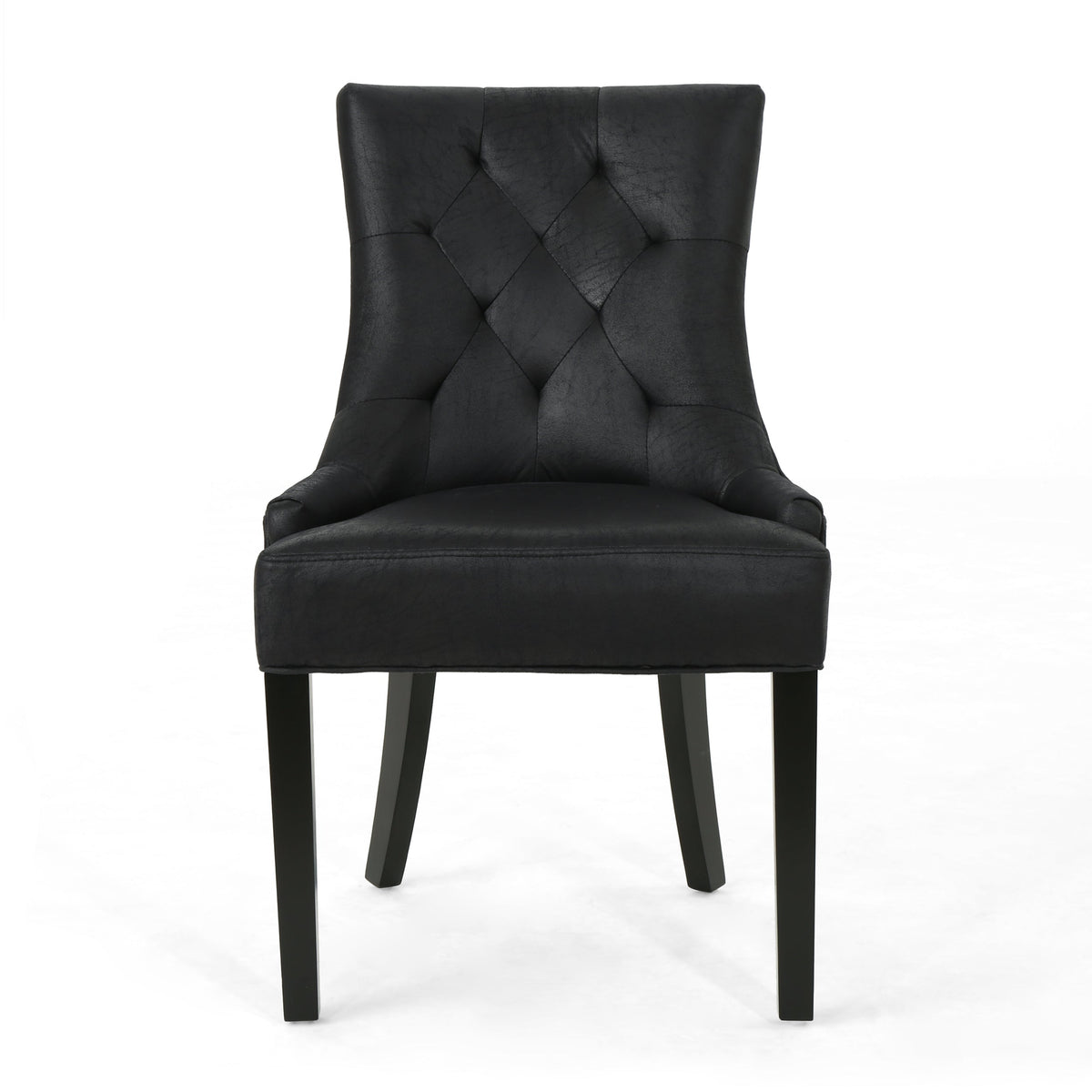 Black Microfiber Dining Chair Set of 2 with Tufted Backrest - Cheney