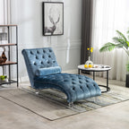 Velvet Button Tufted Chaise Lounge with Pillow - Multiple Colors
