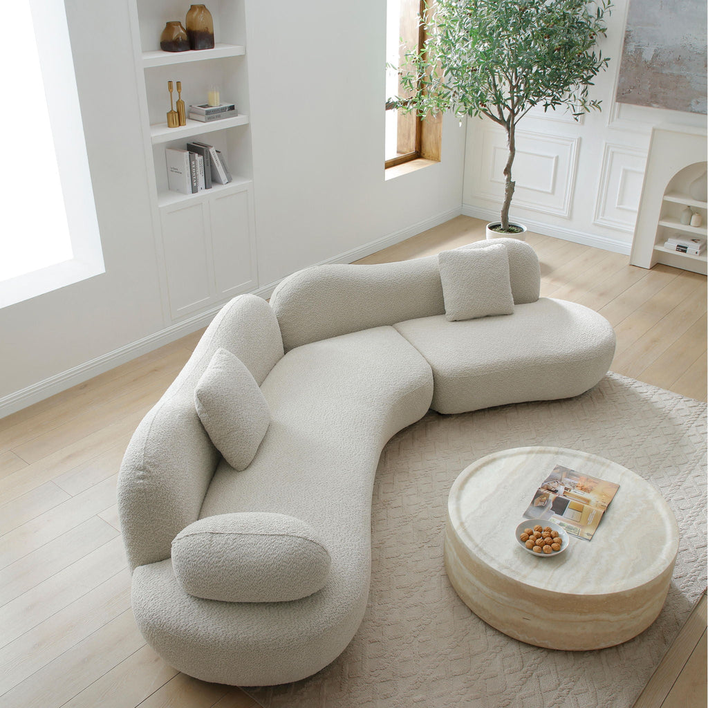 Modern Curved Modular 5 Seater Sofa with Plush Pillows - White or Beige