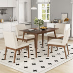 5-Piece Dining Table Set with Upholstered Chairs - Light Beige/Walnut
